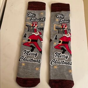 Festive Gray and Red Christmas Socks